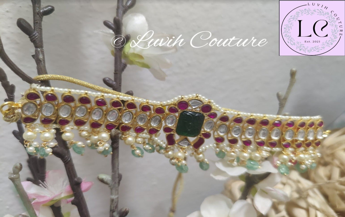 Carved Stone Jadau Kundan Necklace, Jadau Kundan Necklace, Women's Necklace, Indian Necklace, Luvih Couture