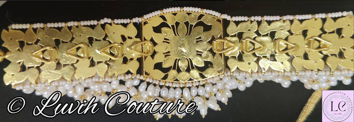 Jadau kundan grand necklace choker necklace back side, Luvih Couture