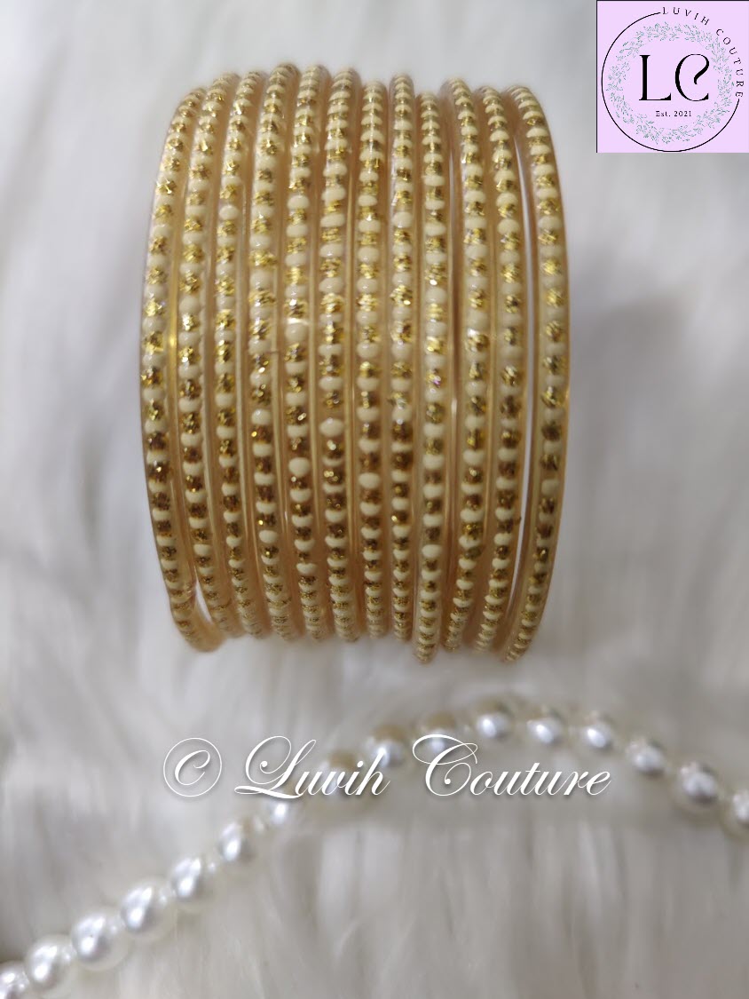 Cream Glass Bangles Restocked Rund Dots & Sparkles for girls, Teens and Women