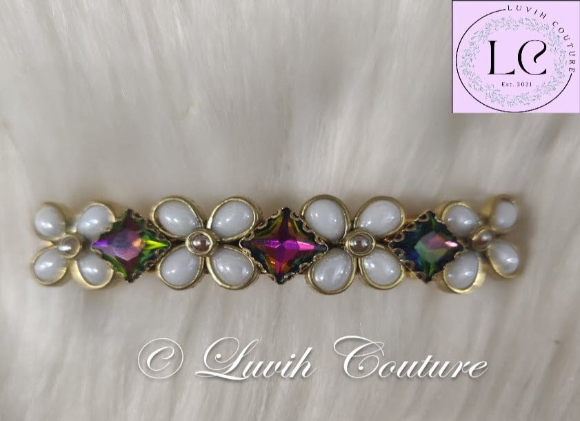 Crystal Hair Clip Multi Color Flower Pearls Luvih Couture
