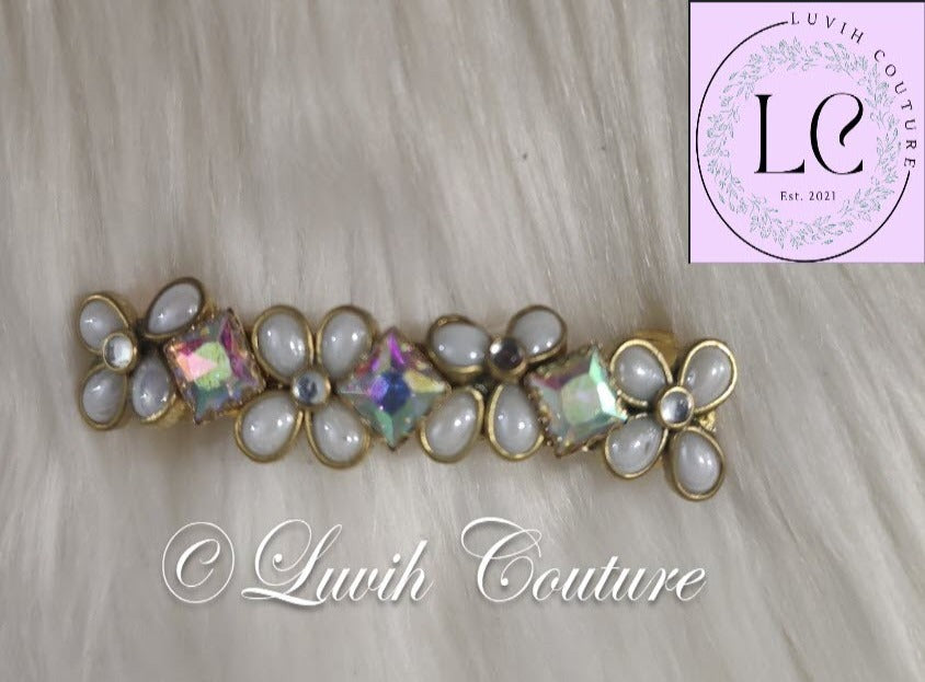 Crystal Hair Clip Multicolor White Flower Pearls Luvih Couture