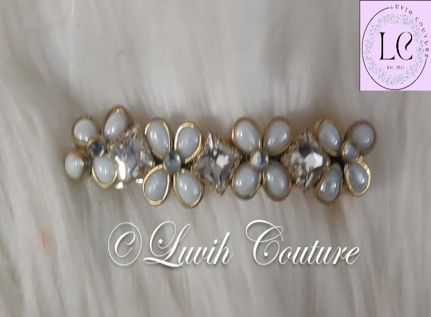 Crystal Hair Clip White Flower Pearls Luvih Couture