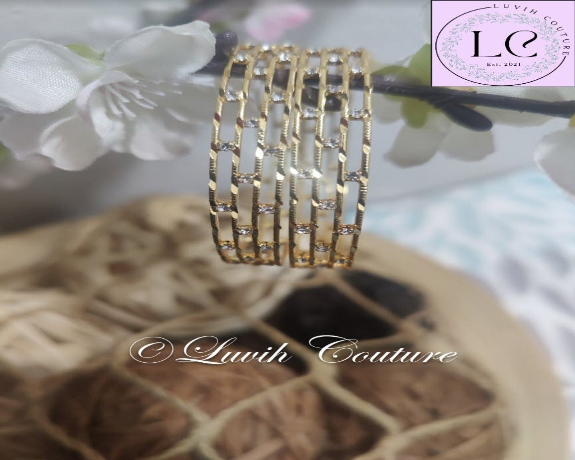 Close up Shot Imitation bangles Indian bangles Women bangles Cz bangles Diamond bangles Gold Replica bangles-Luvih Couture