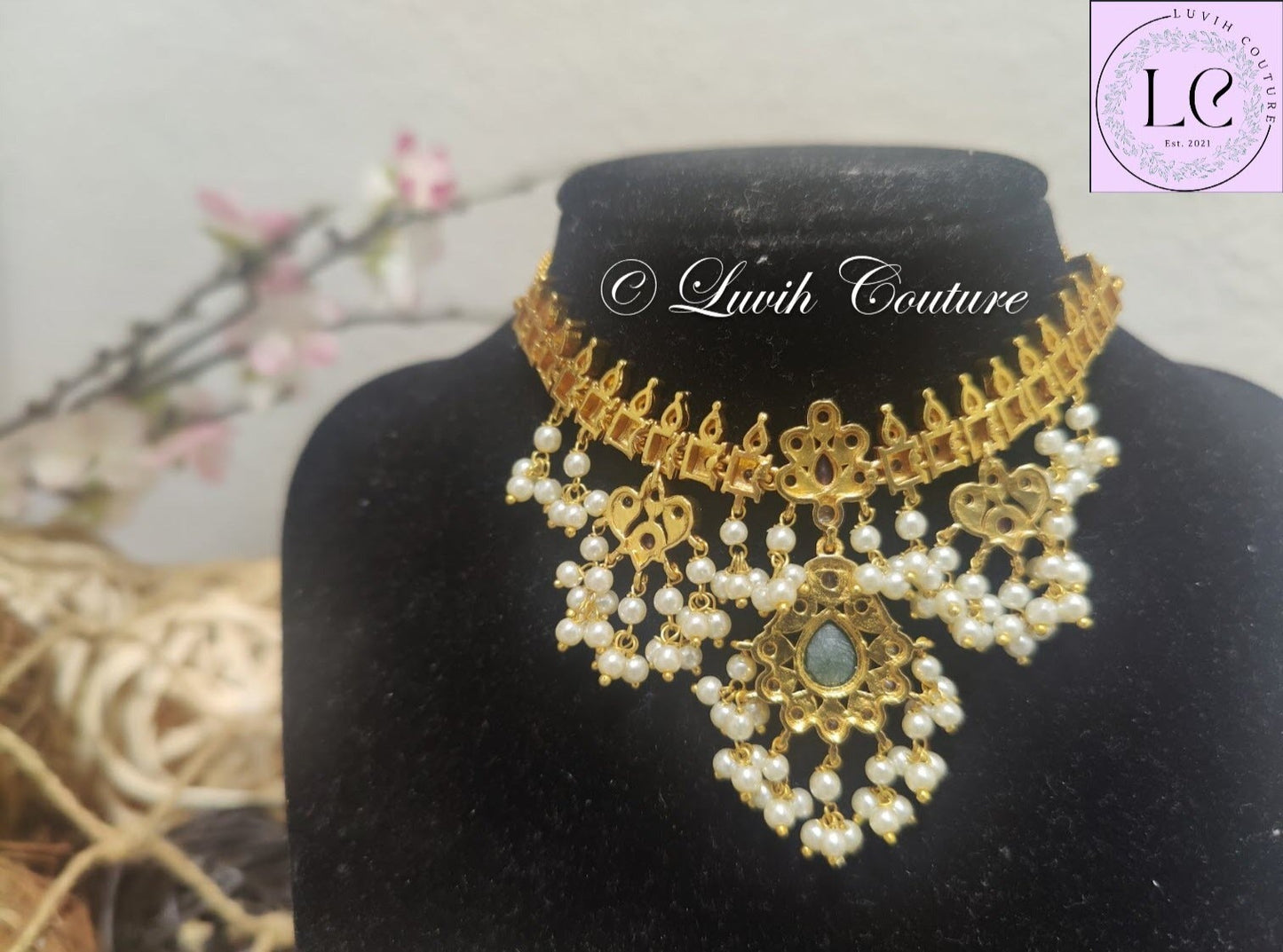 Cz  Floral Choker Necklace Back side for Kids, girls, teens, Women