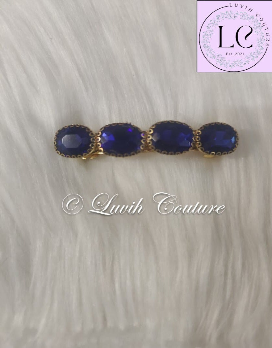 Dark Blue Oval Crystal Hair Clips For Women, Luvih Couture