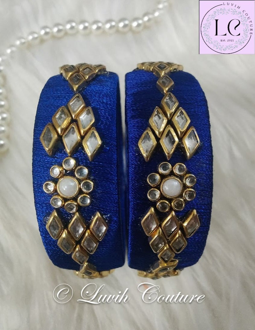 Handmade Silk thread Bangles with Flower and Rhombus Design