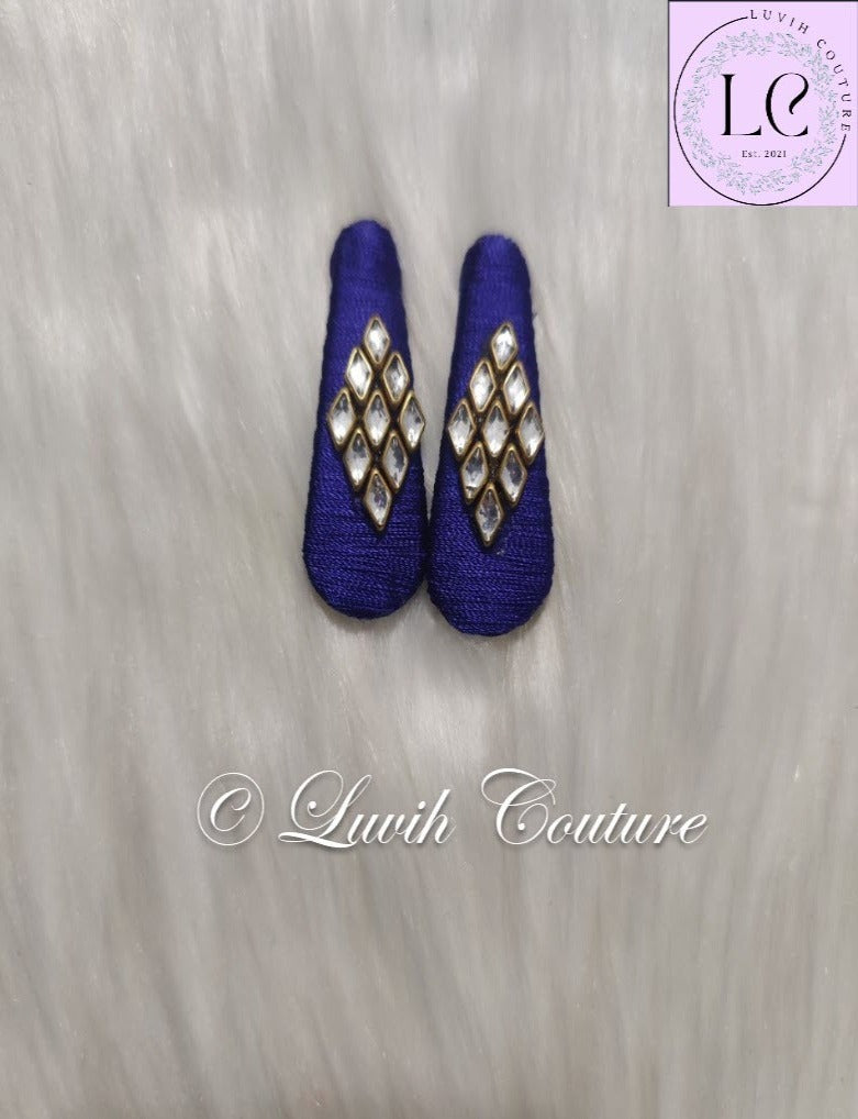 Dark Blue Rhombus Silk Thread Hair Clips  for kids, Girls, Teens, Women, Luvih Couture