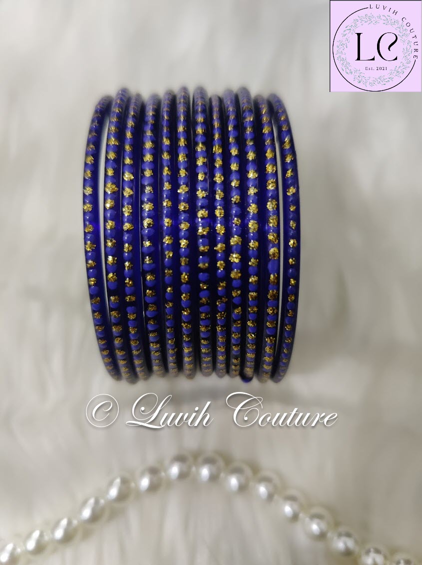Dark Blue Glass Bangles Restocked Rund Dots & Sparkles for girls, Teens and Women