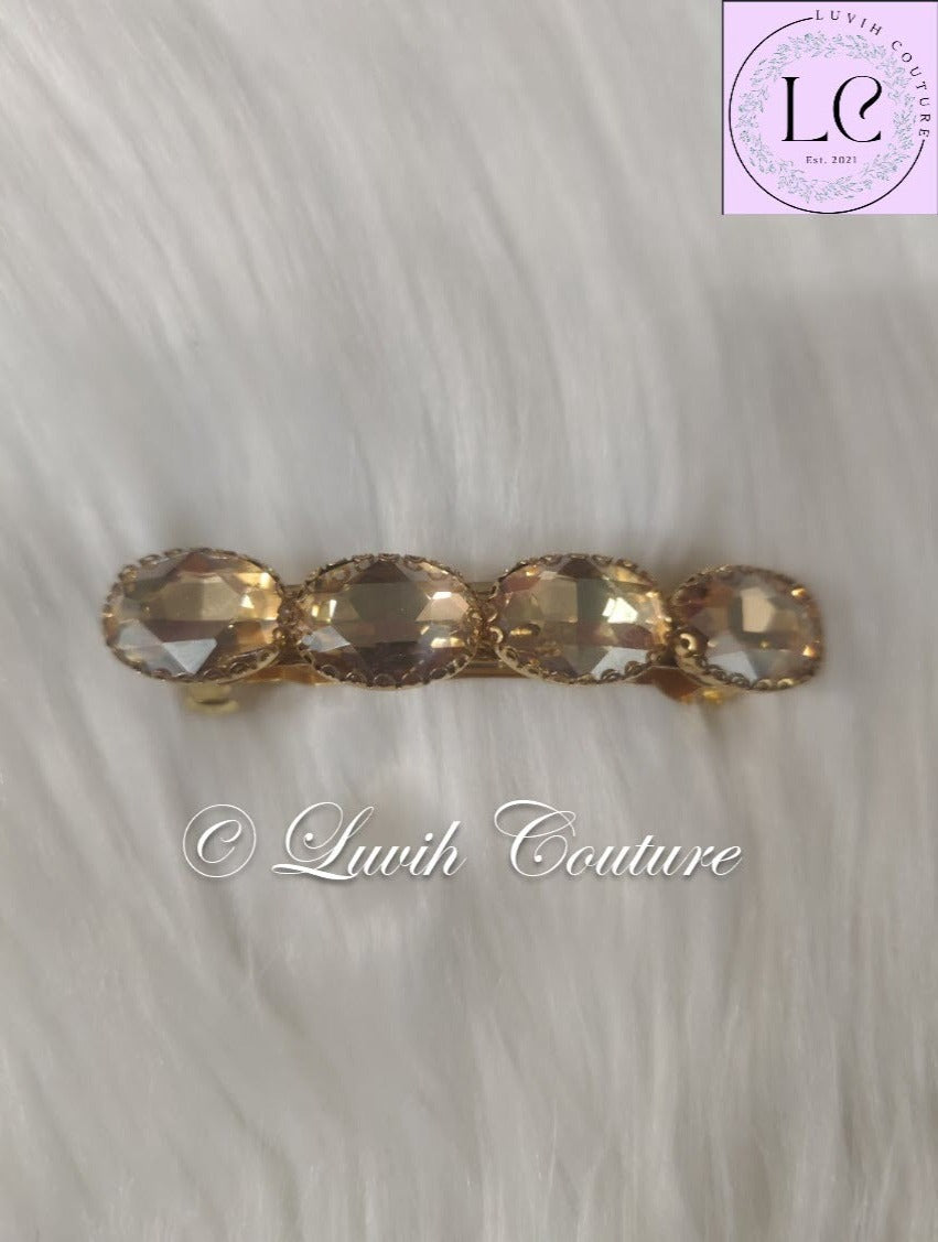 Dark Gold Oval Crystal Hair Clips For Women, Luvih Couture