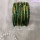 Dark Green Oval Dot And Criss Cross sparkle Glass Bangles for Girls, Teens, Women
