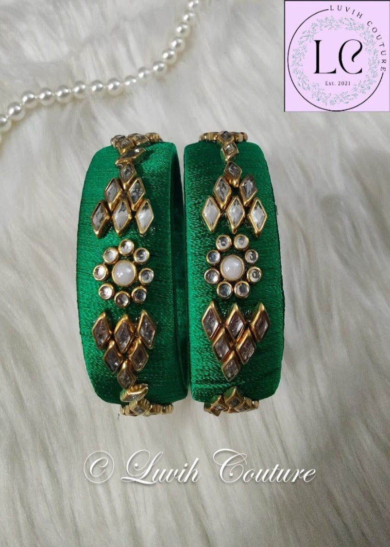 Handmade Silk thread Bangles with Flower and Rhombus Design
