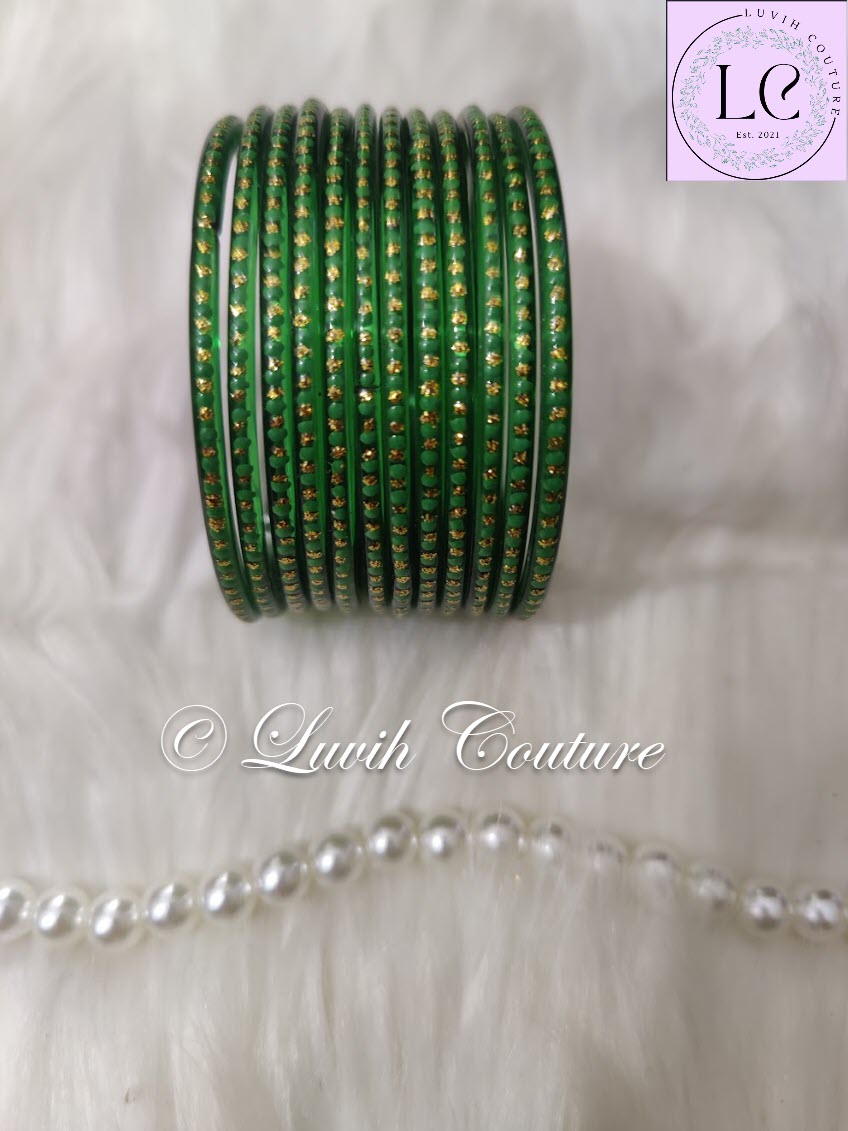 Dark Green Glass Bangles Restocked Rund Dots & Sparkles for girls, Teens and Women