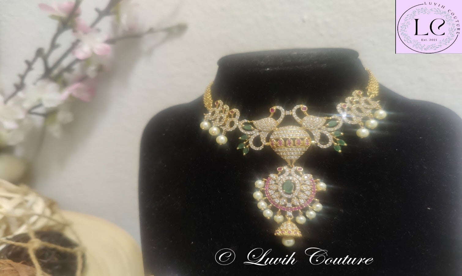 Dual Peacock CZ Necklace for kids, Girls , Teens or women Luvih Couture