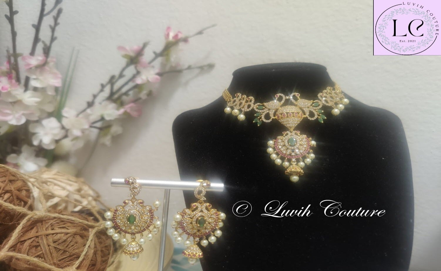 Dual Peacock CZ Necklace Set for kids, Girls , Teens or women Luvih Couture