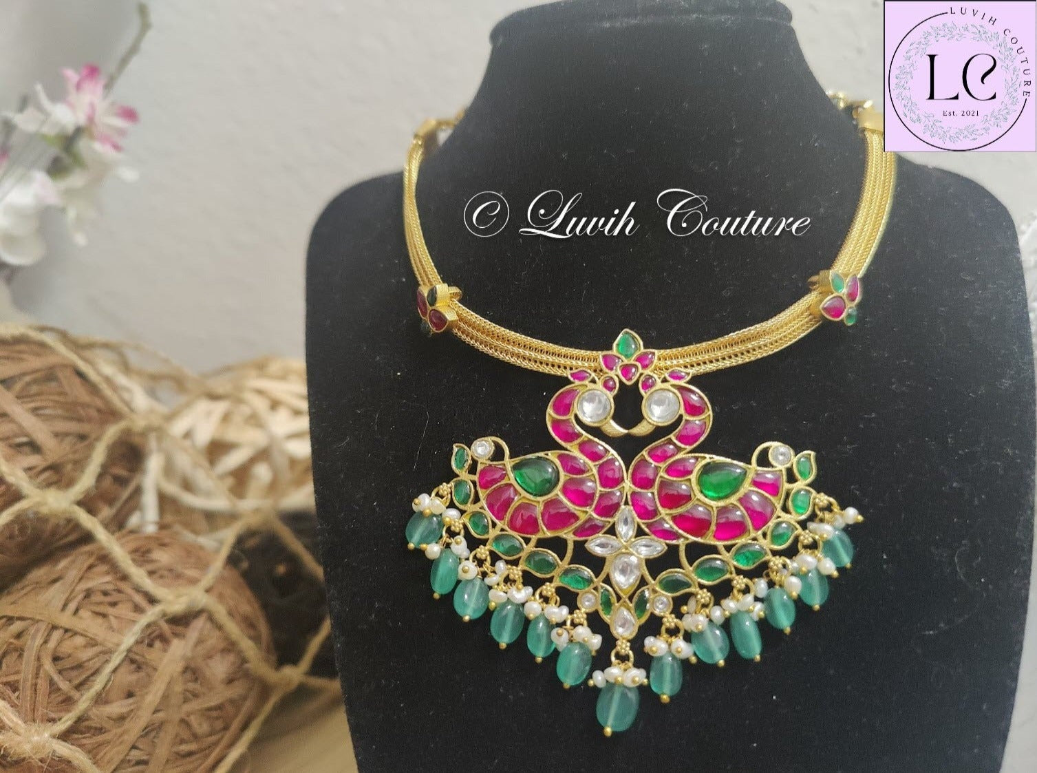 Dual Peacock Jadau Kundan Necklace for Women, Luvih Couture