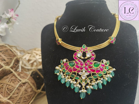 Dual Peacock Jadau Kundan Necklace for Women, Luvih Couture