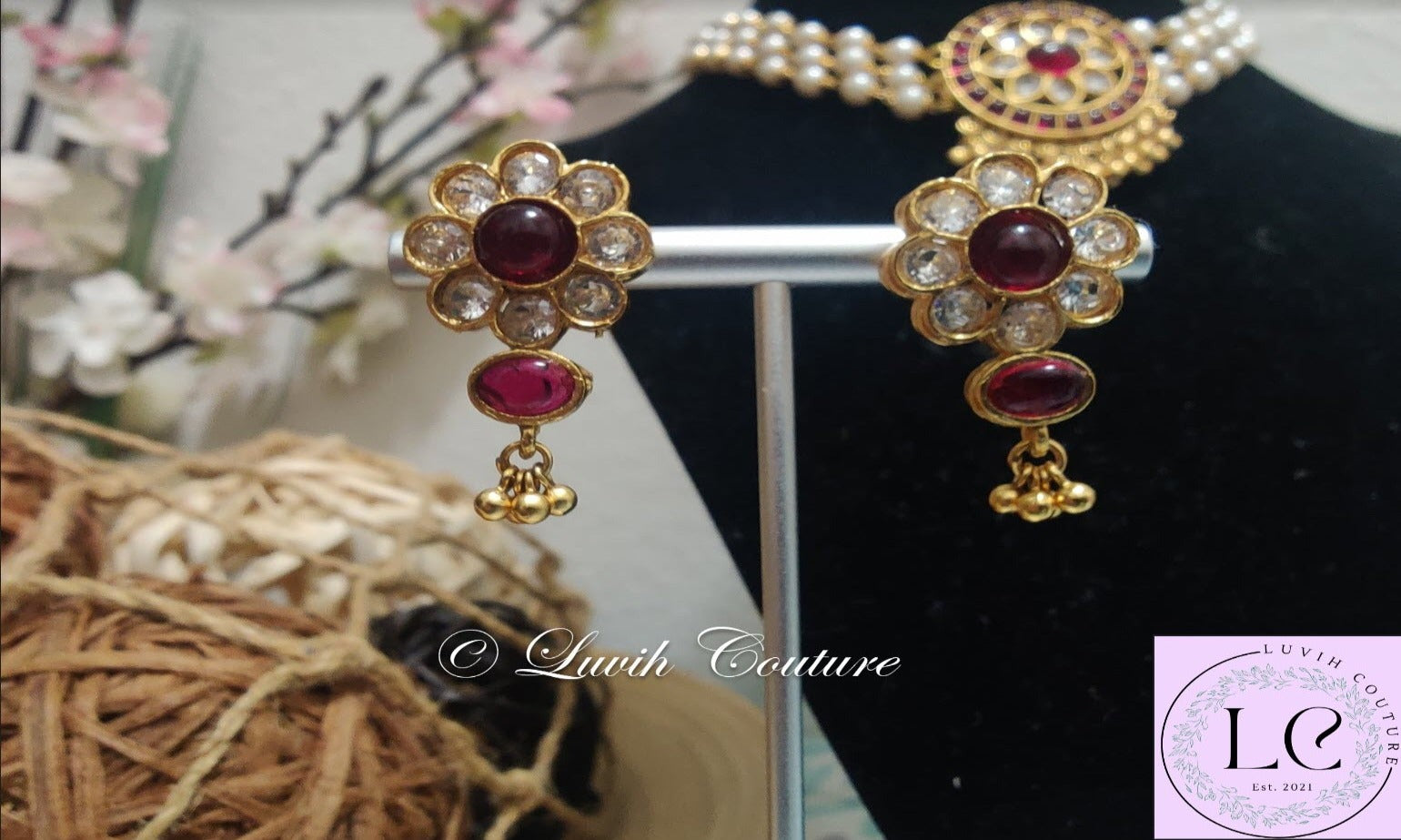 Red Polki Earrings Imitation Jewelry, Imitation Earrings, earrings, Women's Earrings, Luvih Couture