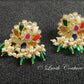 Jadau Kundan Navaratan Pendant lotus earrings, Luvih Couture