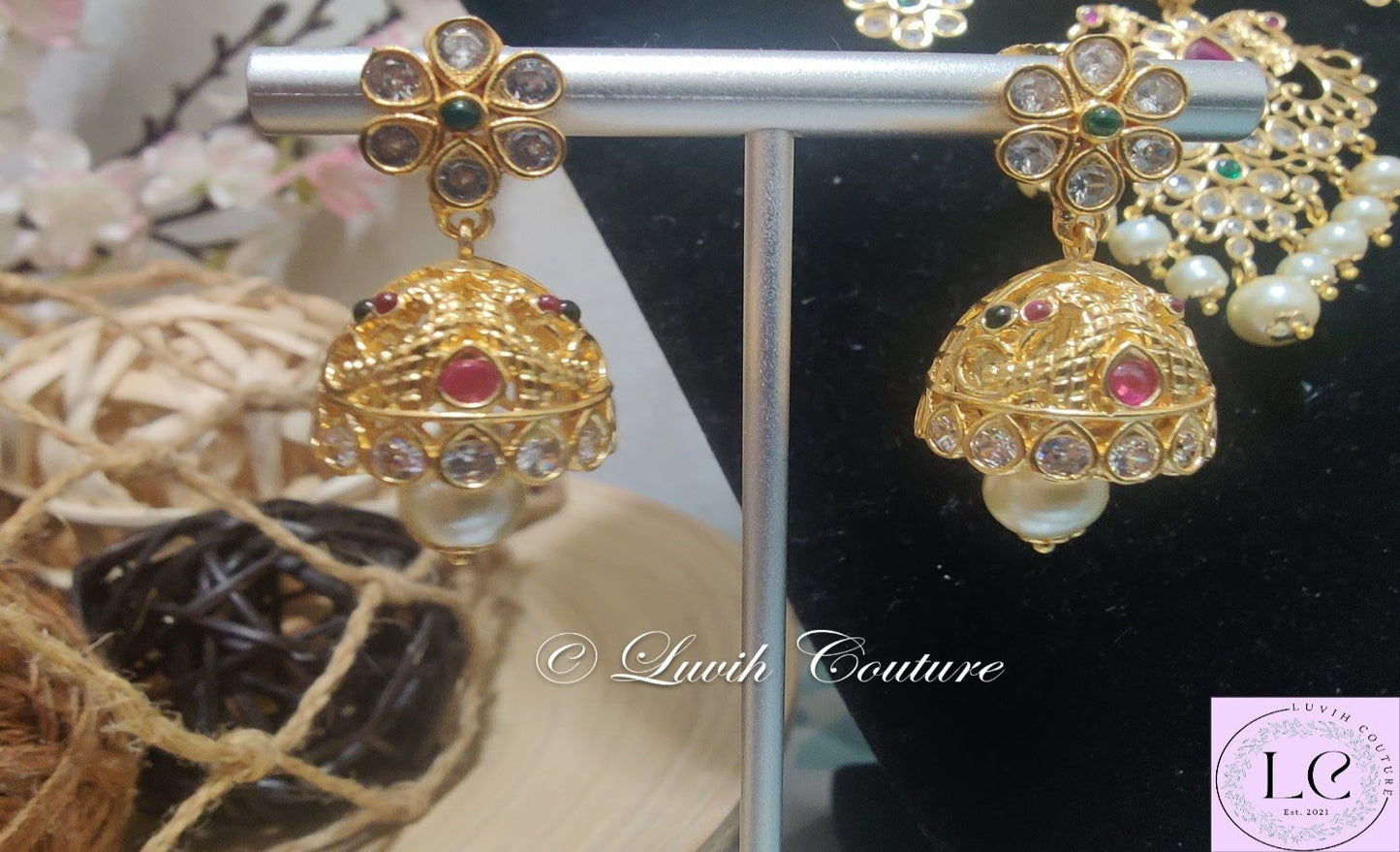 Floral Peacock Earrings Close up for girls, teens, women
