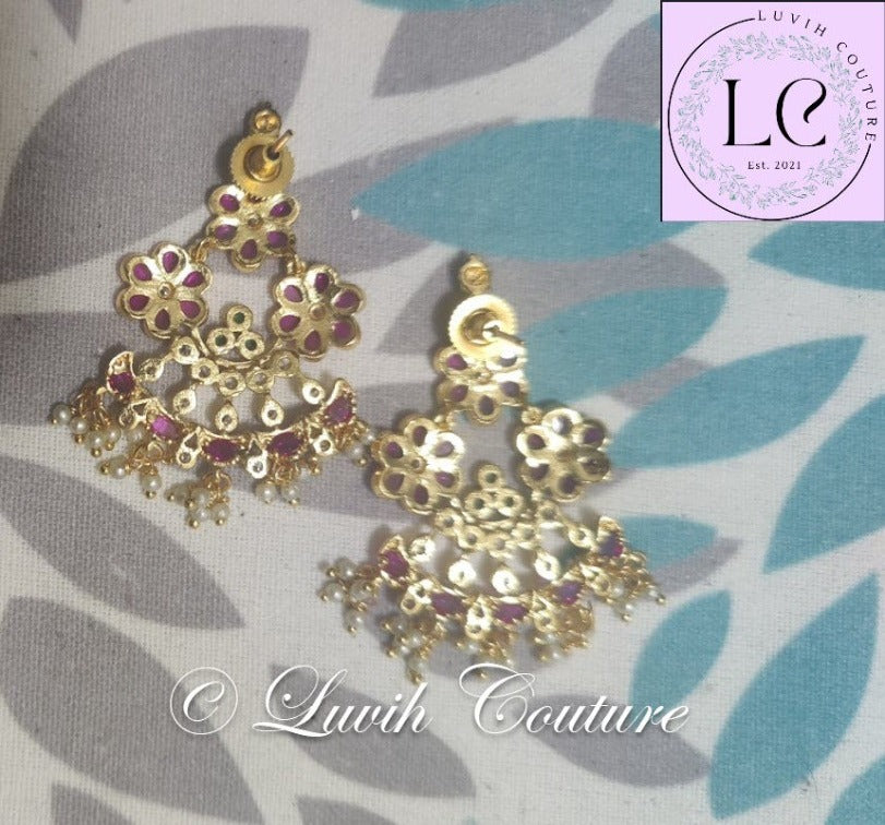 Floral Kemp Earrings Close up Guttapusalu for kids, girls, Teens, women