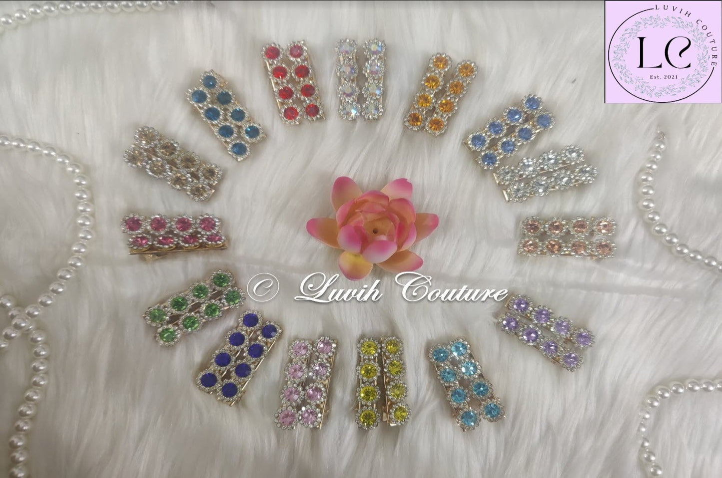 Designer Flower Alligator hair clips all colors round, Luvih Couture