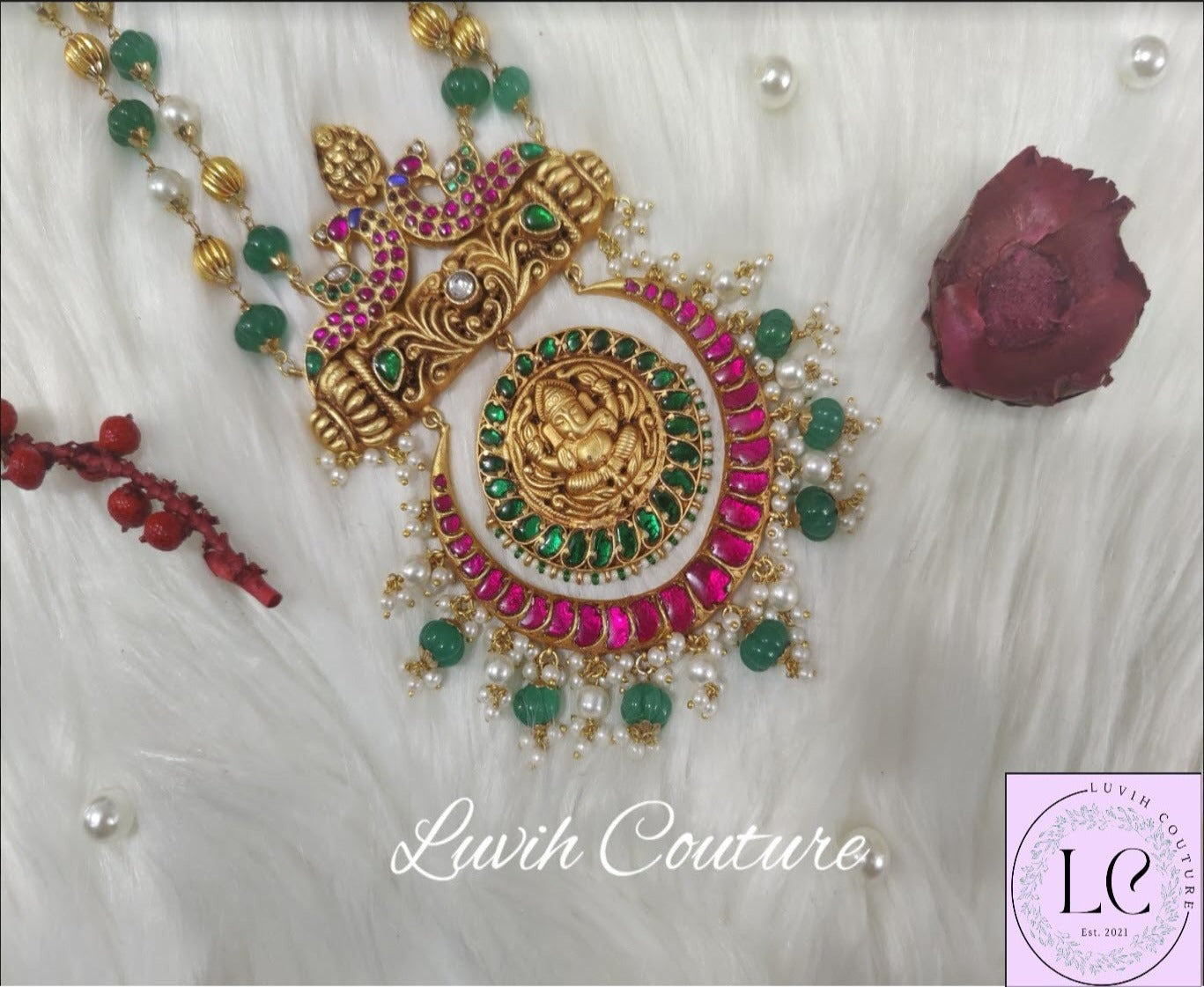 Jadau Kundan Ganesh Locket with necklace, Luvih Couture