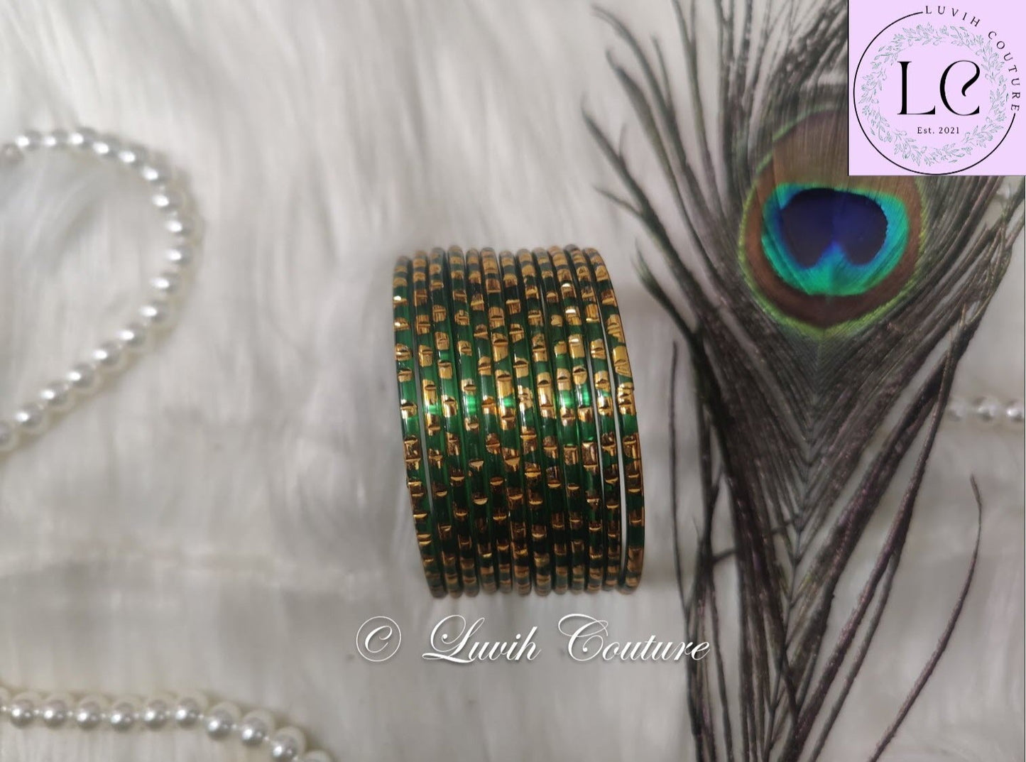 Glass Bangles- Dark Green- Traditional Design, Luvih Couture
