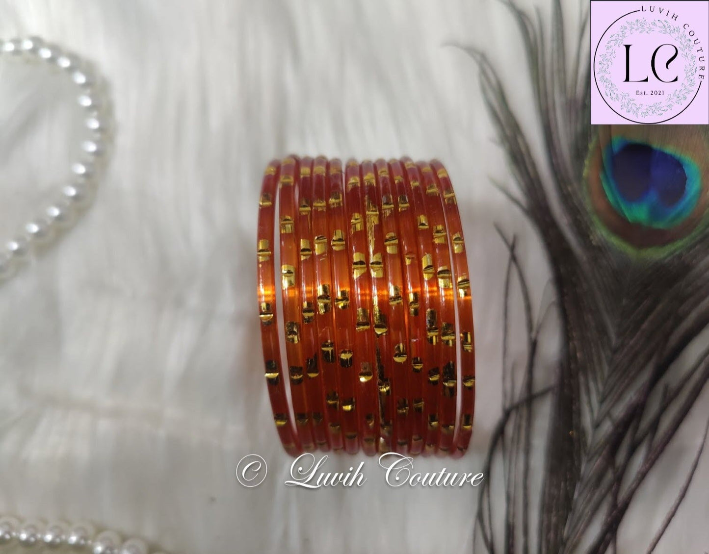 Glass Bangles- Orange- Traditional Design, Luvih Couture