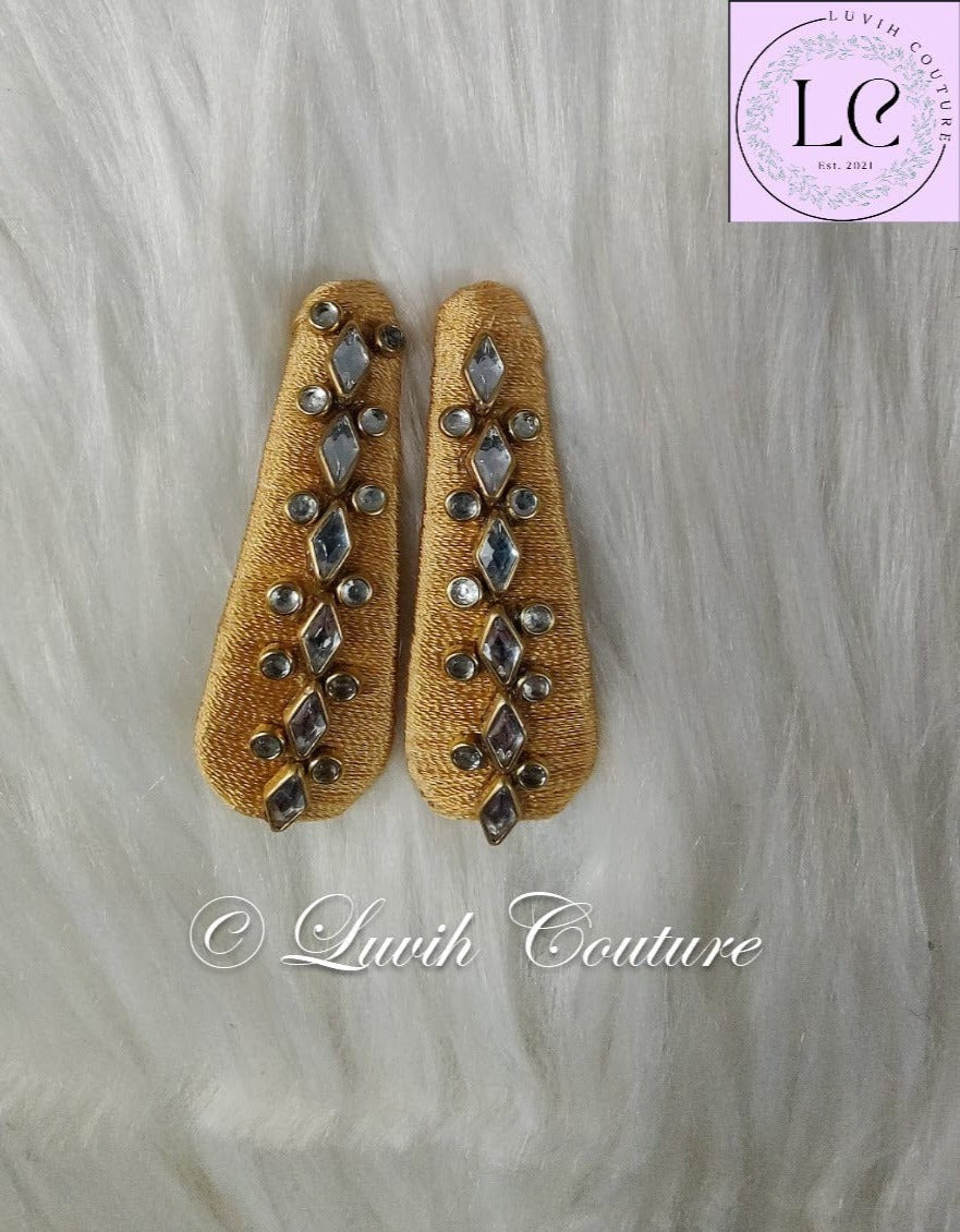 Light Gold Silk thread Hair Clips Rhombus and dot shape for kids, toddlers, girls, Luvih Couture