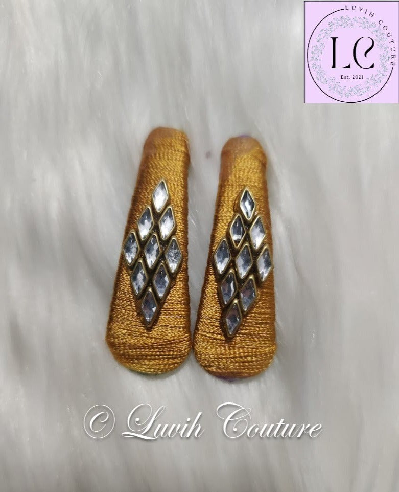 Gold Rhombus Silk Thread Hair Clips  for kids, Girls, Teens, Women, Luvih Couture
