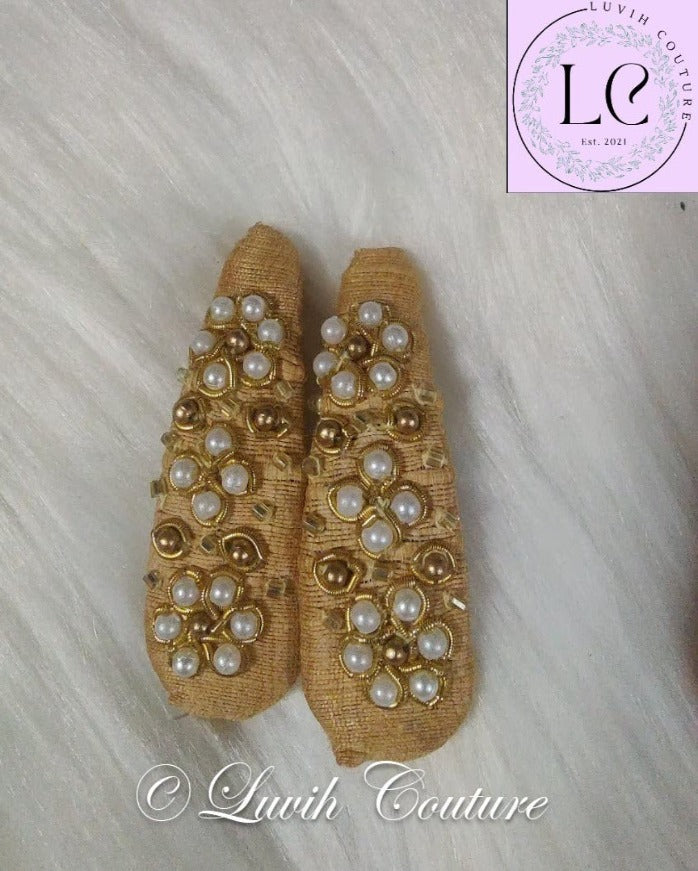 Gold or Beige Maggam Hair Clips or Raw Silk Hair Clips for babies, toddlers, girls, teens, women, Luvih Couture