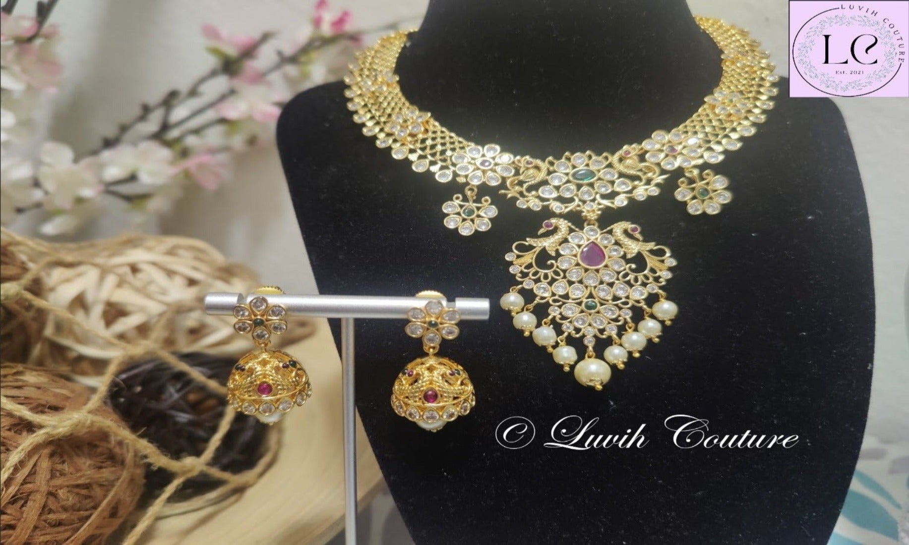 Grand Floral Peacock Necklace Set for girls , teens, women