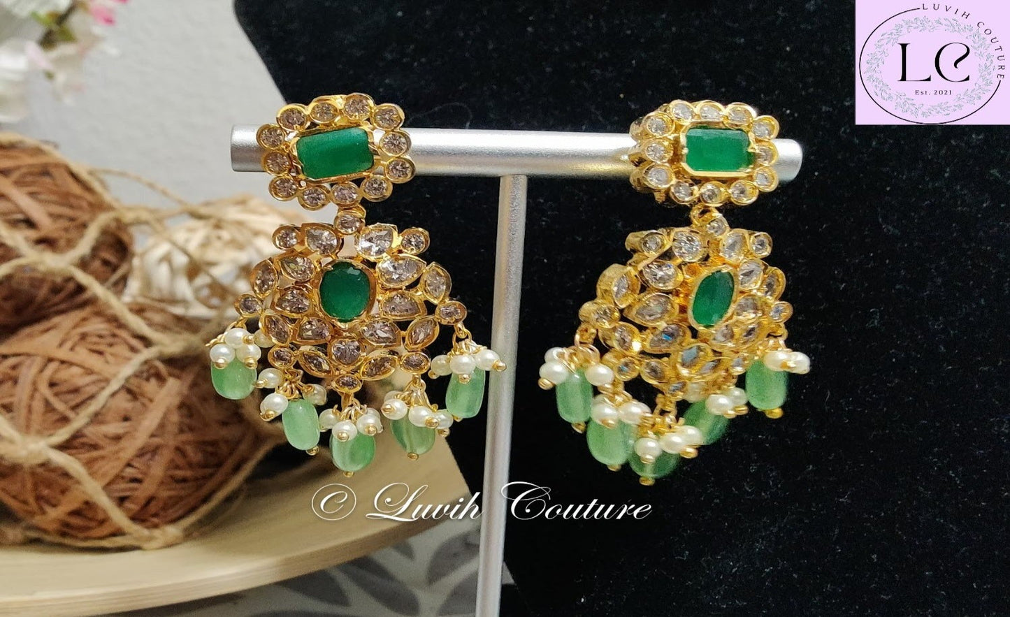 Grand Polki Earrings Imitation Jewelry Imitation Earrings for kids or women, Luvih Couture