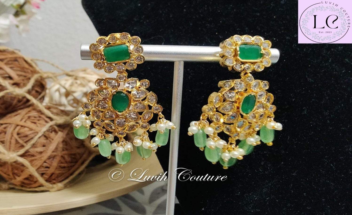 Grand Polki Earrings Imitation Jewelry Imitation Earrings for kids or women, Luvih Couture
