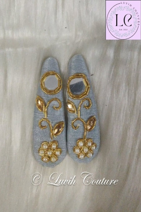 Gray Floral Vine Maggam Hair Clips or Raw silk hair Clips for babies, toddlers, girls, teens, women, Luvih Couture