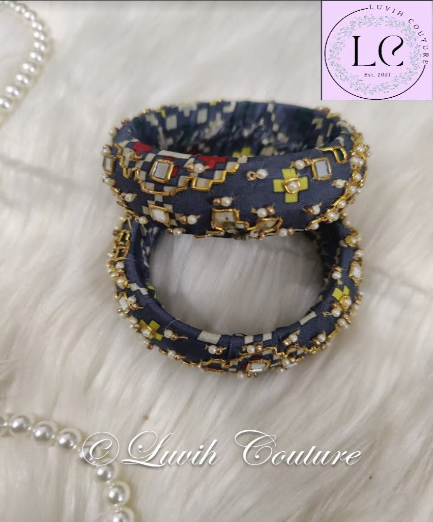 Maggam work bangles Patola Gray color, Luvih Couture