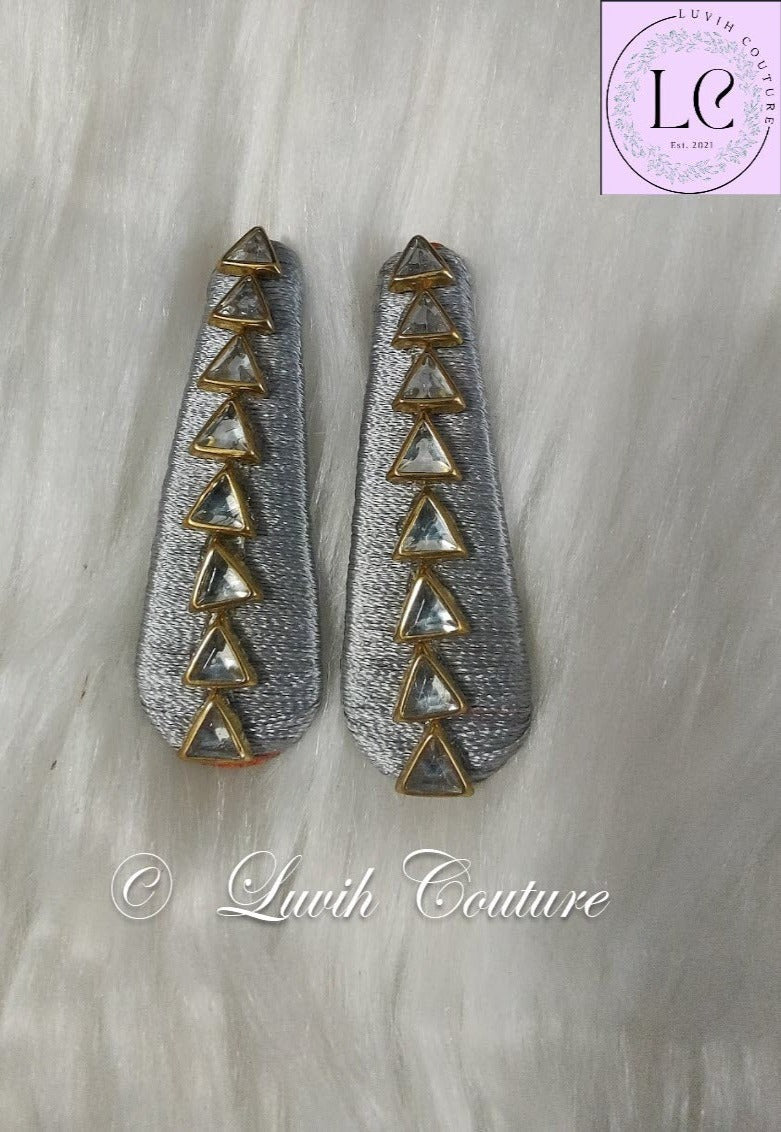 Gray Silk Thread Hair Clips Triangle Design for  kids, Luvih Couture