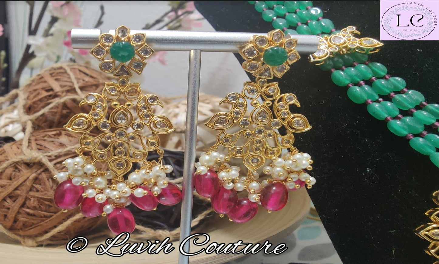 Green beads earrings Luvih Couture