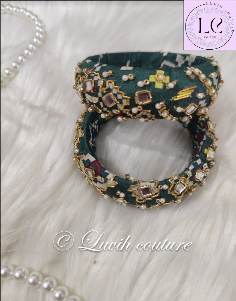 Green Patola Maggam Work bangles , Luvih Couture