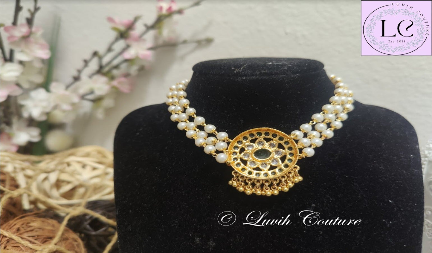 Green color, Necklace ,Polki , Back side, Imitation necklace, imitation Jewelry, Imitation necklaces, Luvih Couture
