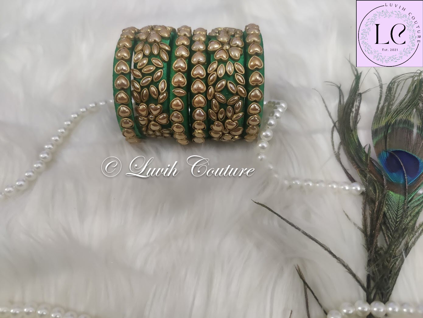 Heart Dark Green Silk thread Bangles for Kids, Girls, Teens, Women