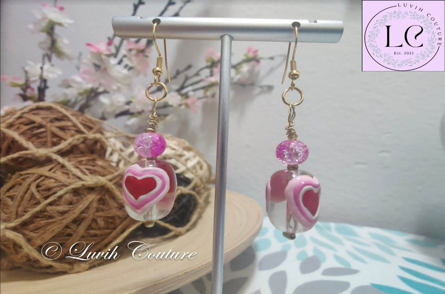 Heart Earrings Hand Painted, Luvih Couture