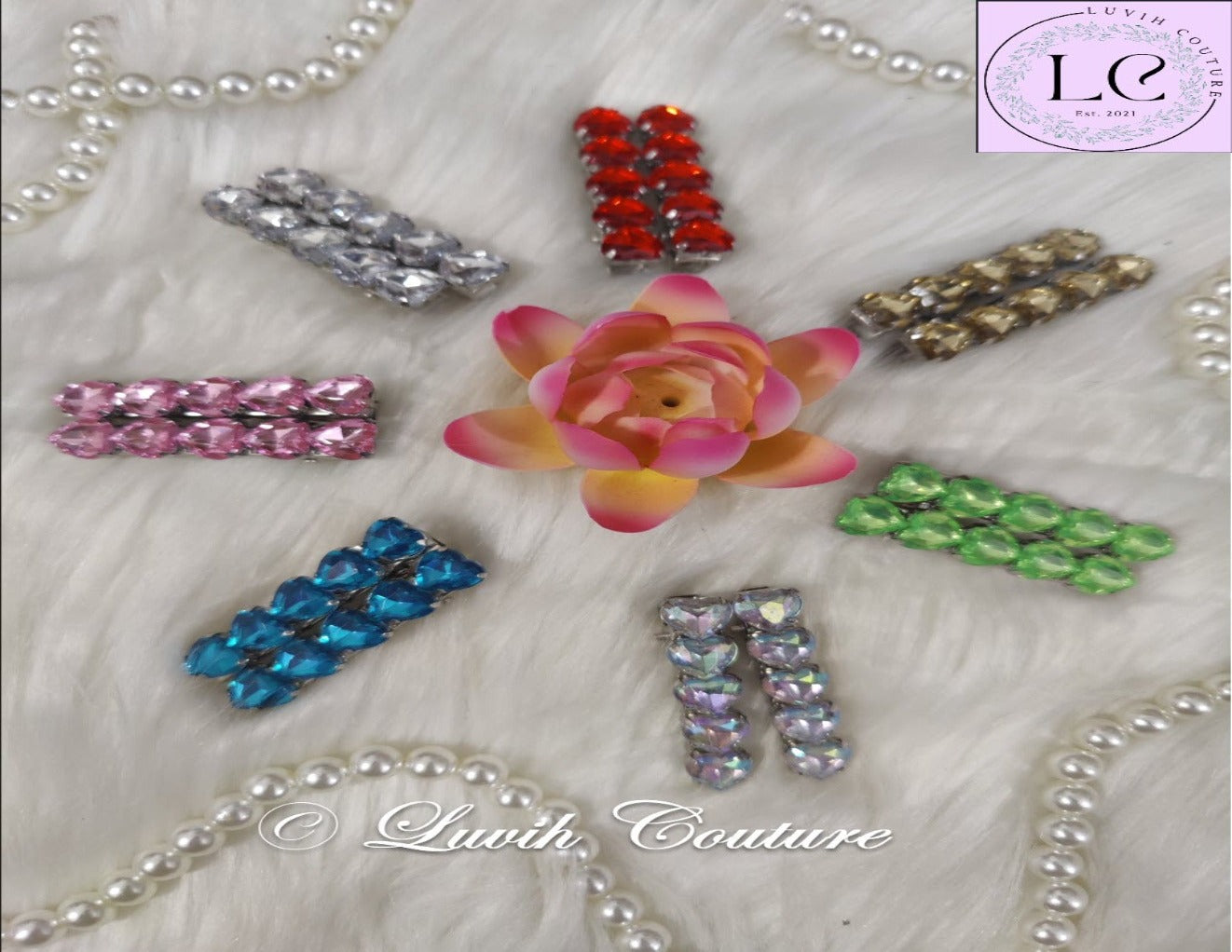 Heart Hair clips all colors close up, Luvih Couture