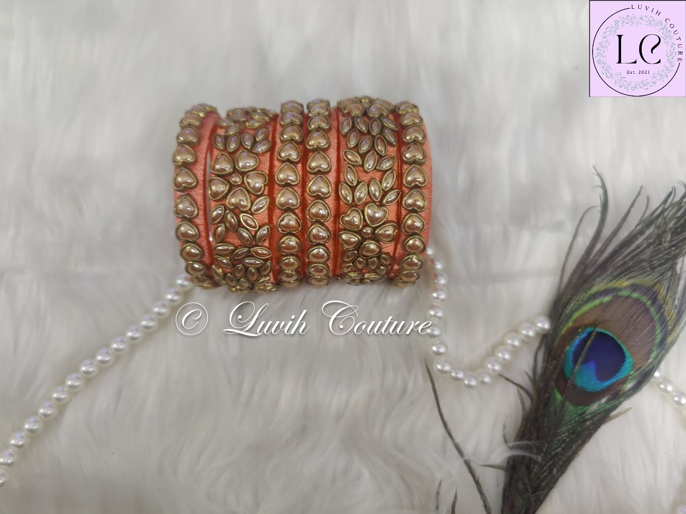 Heart Peach Silk thread Bangles for Kids, Girls, Teens, Women