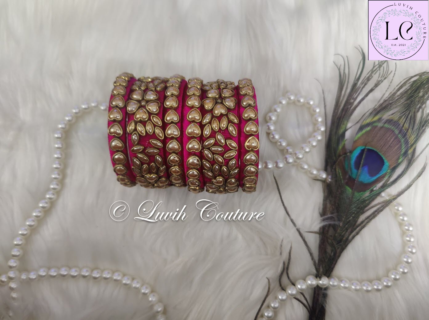 Heart Pink Silk thread Bangles for Kids, Girls, Teens, Women
