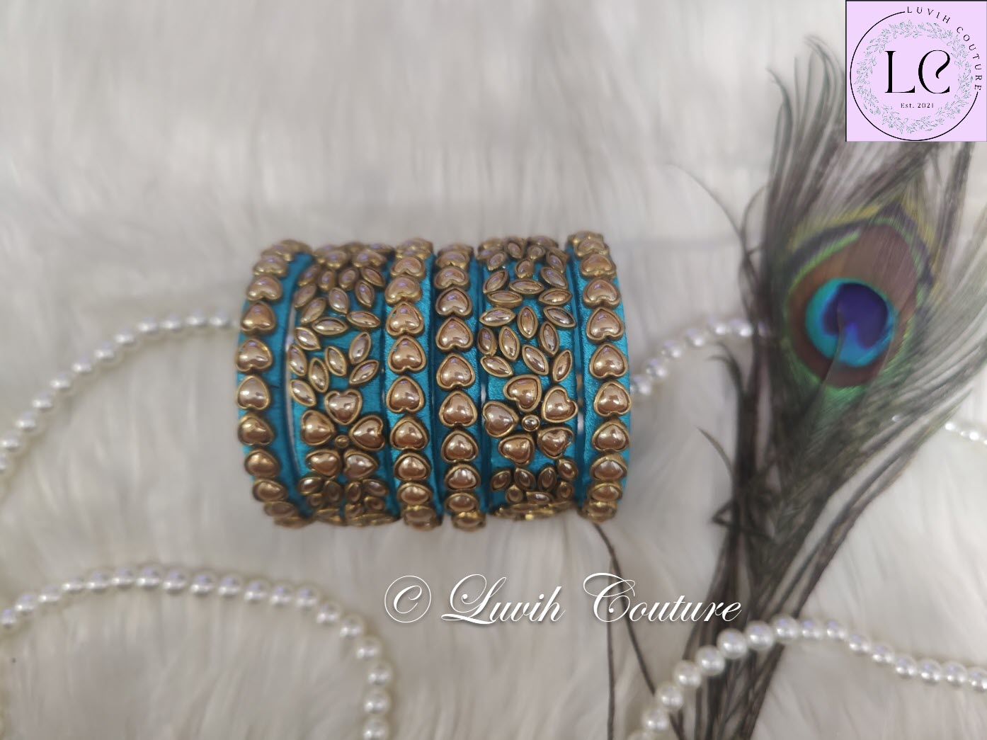 Heart Sea Green Silk thread Bangles for Kids, Girls, Teens, Women