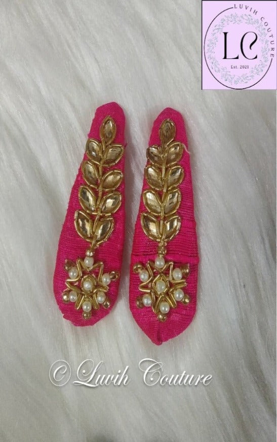 Hot Pink Floral Maggam Hair Clips or Raw Silk Hair Clips for babies, toddlers, girls, teens, women, Luvih Couture