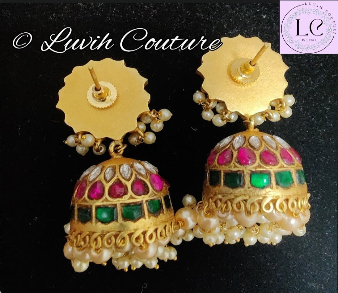 Jadau Kundan Lotus Earrings Back Side, Luvih Couture