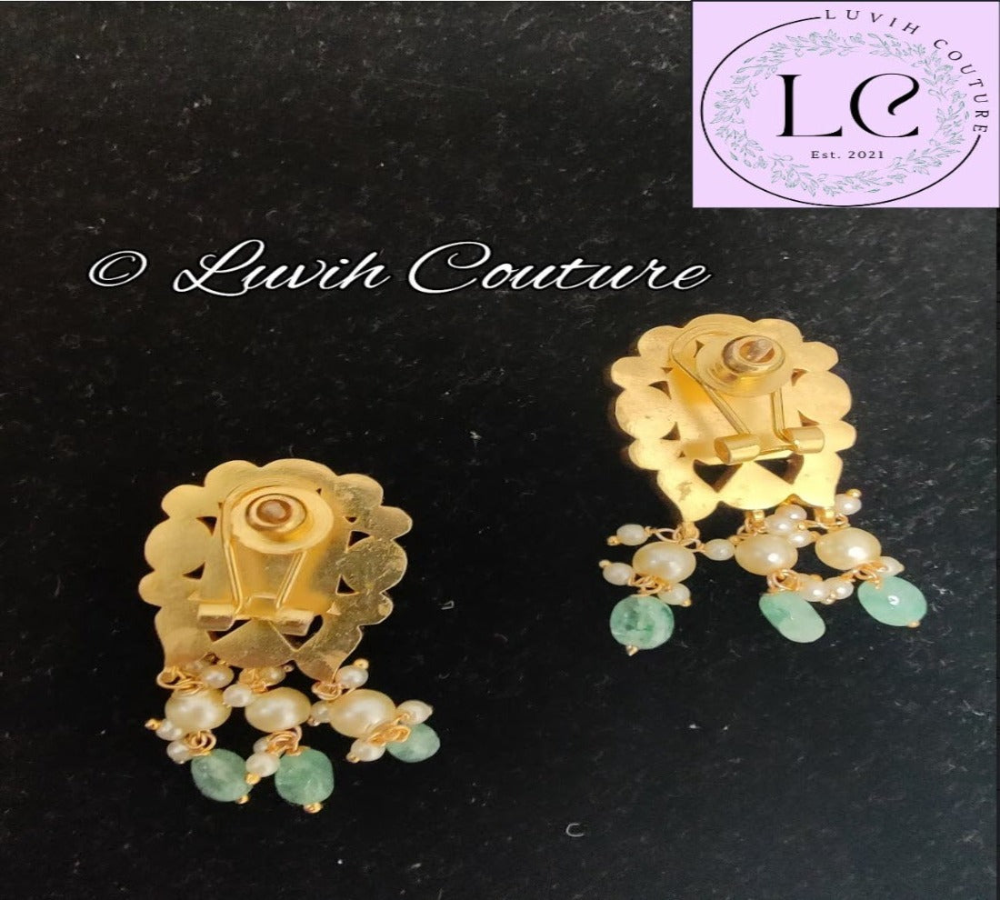 Carved Stone Jadau Kundan Earrings Back Side, Earrings, Women's Earrings, Imitation Earrings, Luvih Couture
