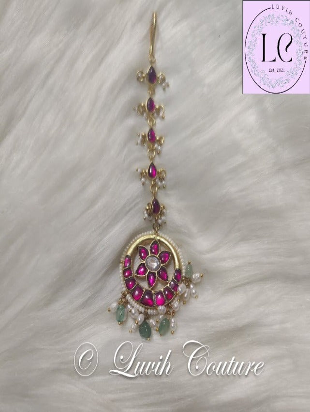 Jadau kundan Floral Maang tikka / Papadi Billa for kids, girls, Teens, Women, Luvih Couture